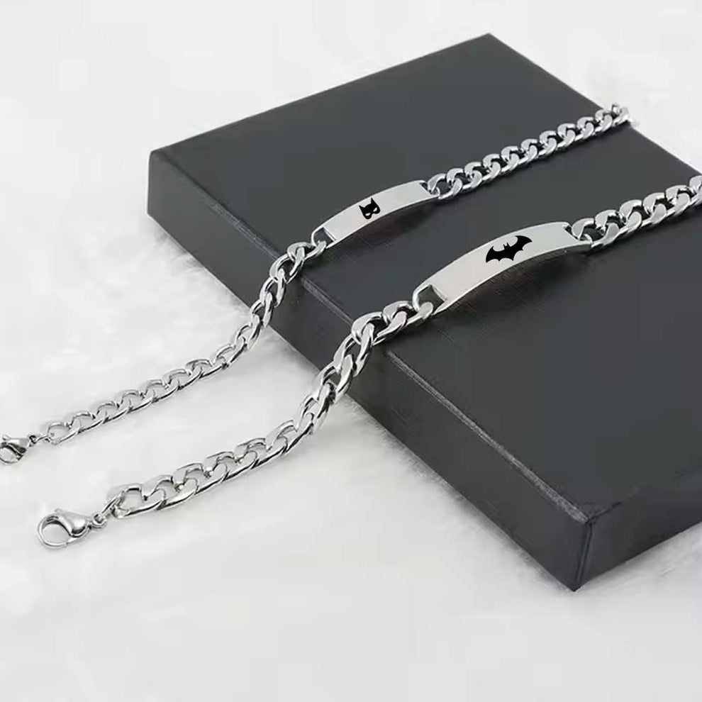 Stainless steel Cat woman X Bat Couple Bracelets