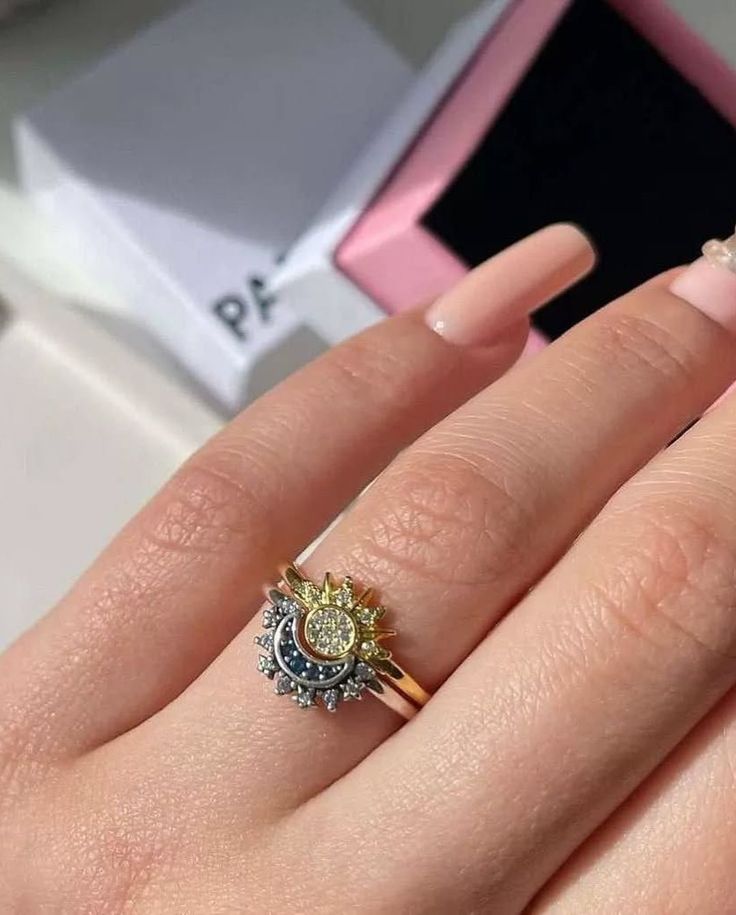 Stainless shining sun moon Ring