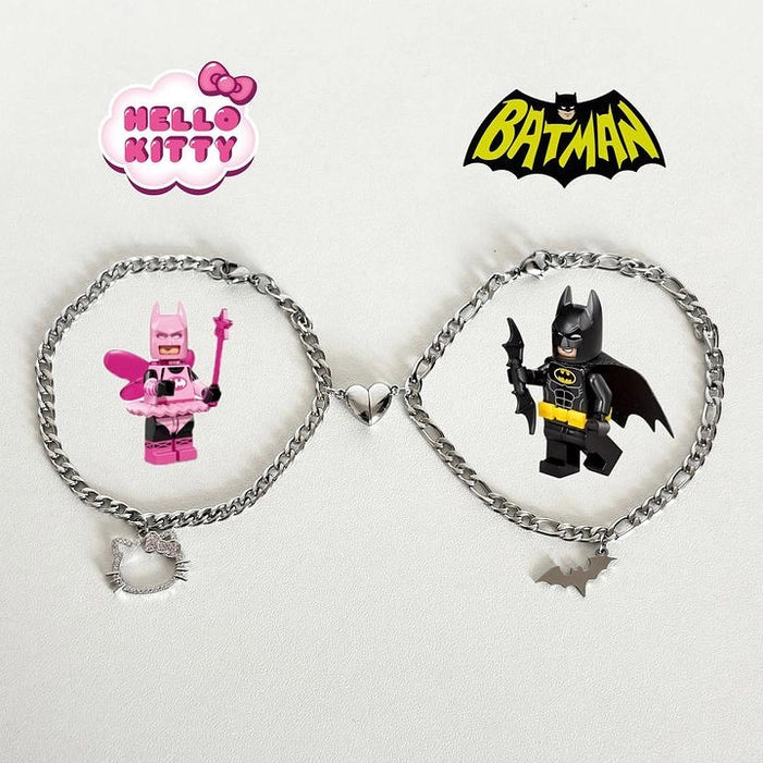 Stainless steel hello kitty x batman matching bracelet