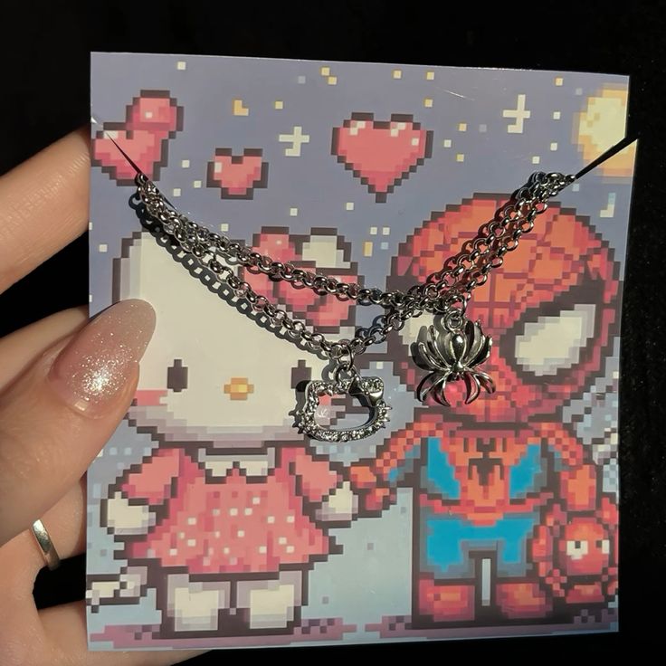 Spiderman x hello kitty matching pendent