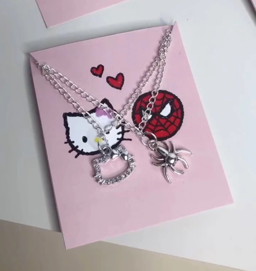 Spiderman x hello kitty matching pendent