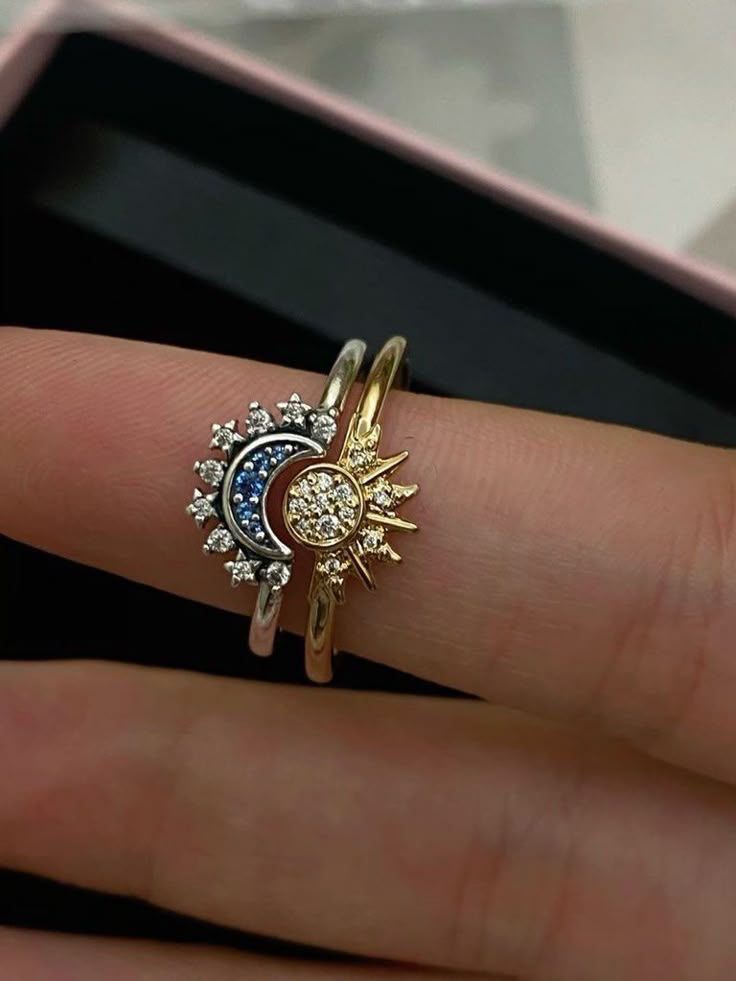 Stainless shining sun moon Ring
