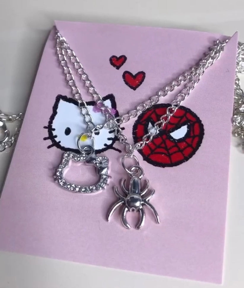 Spiderman x hello kitty matching pendent